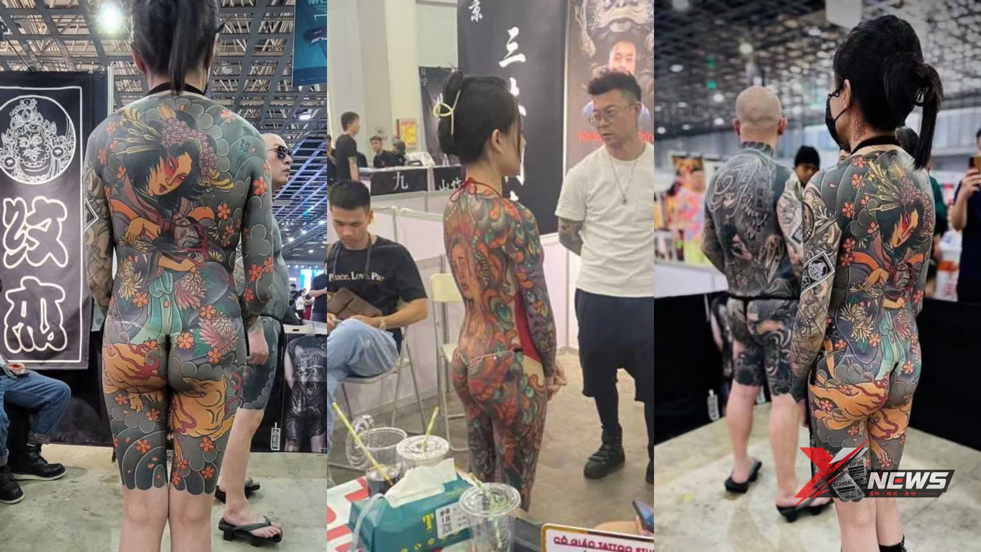 Women in Full-Body Tattoo Bodysuits at Shandong International Tattoo Exhibition