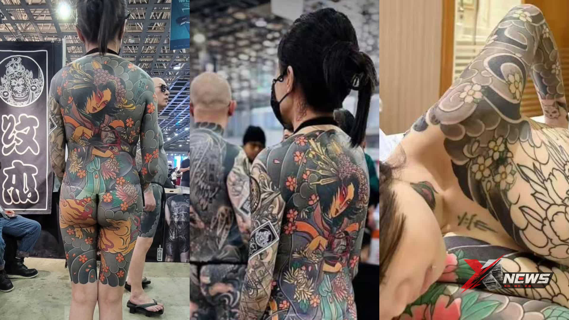Adult Models Showcase Full-Body Tattoos at Shandong Tattoo Exhibition